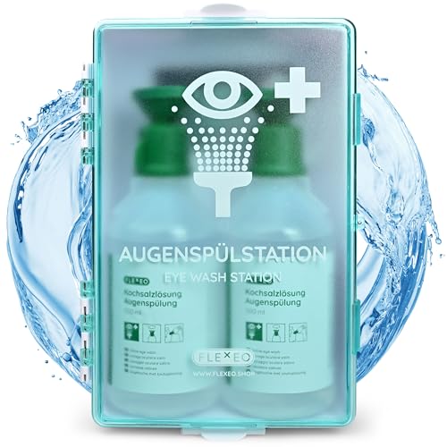 Augenspülstation inkl. 2 × 500 ml Flaschen Kochsalzlösung und Wandhalterung - Augenspülung - Augendusche - Eyewash station - sterile NaCl 0,9 Augenspüllösung - Eye wash