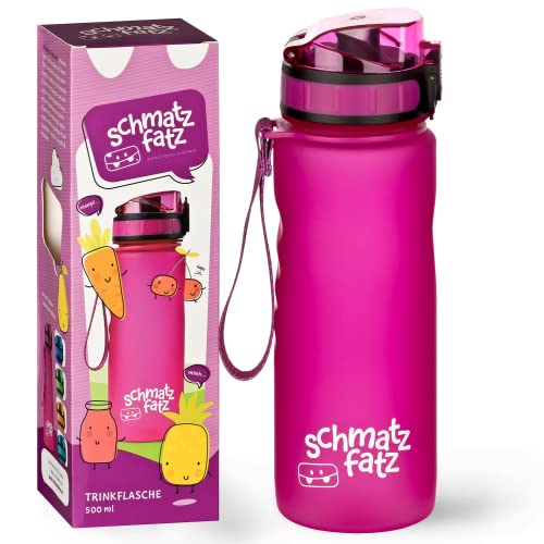 schmatzfatz Trinkflasche Kinder Auslaufsicher 0,5L, Sport Trinkflasche Schule zum Wandern & Fitnessstudio, Geschmacksneutrale Wasserflasche 500ml, Trinkflasche mit Fruchteinsatz, BPA-Frei