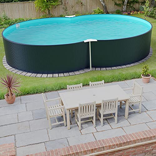 Stahlwandpool Set (10-teilig) hoch achtform 470x300x120 cm, Stahl 0,4 mm anthrazit Folie 0,4 mm blau