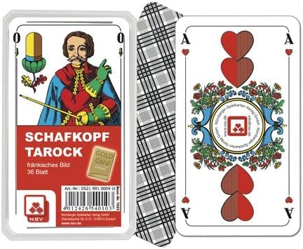 FÜNDIG Spielkarten Schafkopf Classic, fränkisches Bild im Klarsichtetui, MauMau Karten, Waddel Karten, Trinkspielkarten,