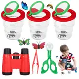 TGKYK Becherlupe Set, 11 Stück Becherlupen für Kinder Set mit Fernglas und Pinzetten, Faltbares Lupenbecher Kinder, Lupenglas für Kinder, Insektenglas mit Lupe Kinder für Insekten Forschen Outdoor