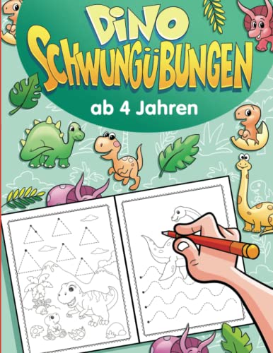 Dino Schwungübungen ab 4 Jahren: Fesselnde Schwungübungen für Kindergarten und Vorschule - Übungsheft zur Förderung der Feinmotorik, Stifthaltung und Konzentration