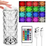 Auezona LED Kristall Lampe, 2500mAH 16 Farben Touching Control Rose Crystal, 4 Modi USB Rosenschatten Tischlampe mit Fernbedienung, Nachttischlampe Farbwechsel Nachtlicht für Schlafzimmer