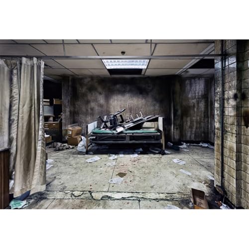 YongFoto 1,5x1m Verlassene Szene Fotohintergrund Verbrannt Krankenhausstation Ausrüstung Landschaft Hintergrund für Thema Katastrophe Studio Porträt Fotoshooting Requisiten