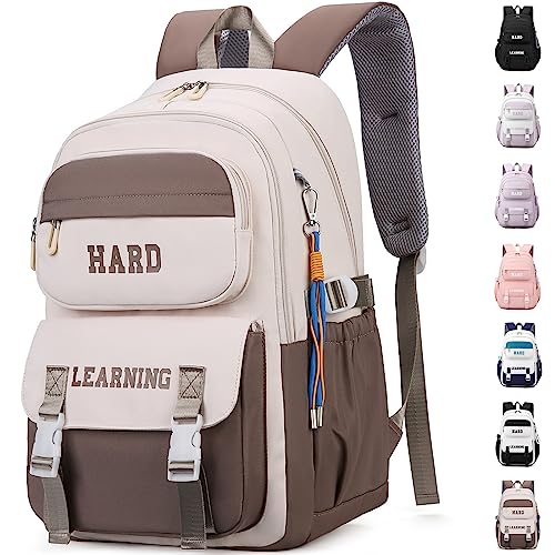 KESUDE Schulrucksack Mädchen Teenager, Groß Schul Rucksack Multi-Tasche Wasserdicht Schulranzen Rucksack Daypacks Backpack School bag Schultasche für Mädchen Damen, Kaffee