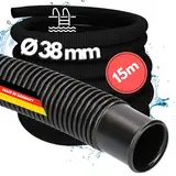 15 Meter Kalitec Poolschlauch 38mm, schwarz I Schwimmbadschlauch 38 mm I Schlauch Pool I Schlauch für Poolpumpe I flexibler Pumpenschlauch I Made in Germany I Formstabil I Trittfest