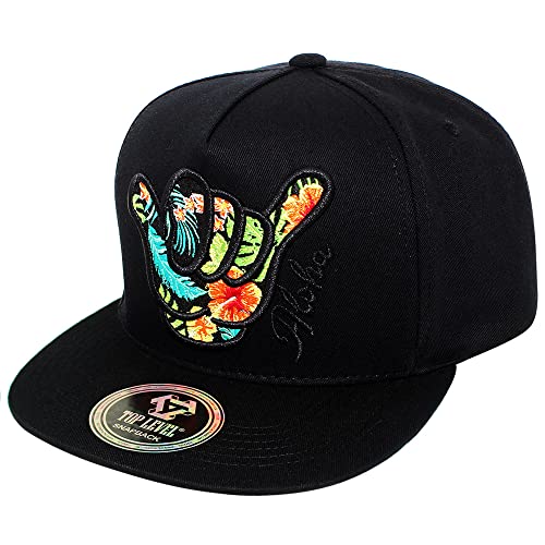 TOP Level Herren Snapback Cap 7 Baumwolle verstellbar (verschiedene einzigartige Hutdesigns erhältlich), Hawaii Aloha Flowers/Black, Einheitsgröße