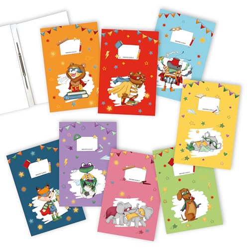 Papierdrachen 8 hochwertige Schnellhefter aus Karton für Kinder | DIN A4 | Motiv Superhelden Tiere - Schnellhefter aus 350g/m² Karton - Set Nummer 6