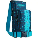 Minecraft Sling Bag Kinder, Brusttasche Umhängetasche mit Reißverschluss & Verstellbarem Gurt - Geschenke für Jungs(Blau)