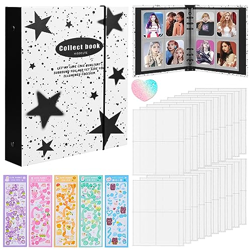 A5 Binder Fotokartenalbum, 3 Zoll Kpop Fotoalbum Halter mit 20 Blätter 4 Fächer Fotosichthüllen(160Taschen), Durchsichtige Schutzhülle, 5 Bunte Aufkleber, 6 Ringbuch Photocard Binder Kpop