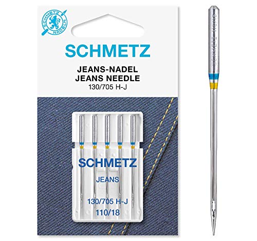 SCHMETZ Nähmaschinennadeln | 5 Jeans-Nadeln | 130/705 H-J | Nadeldicke: 90/14 | auf allen gängigen Haushaltsnähmaschinen einsetzbar | geeignet für das Verarbeiten von Jeans und ähnlichen Stoffen