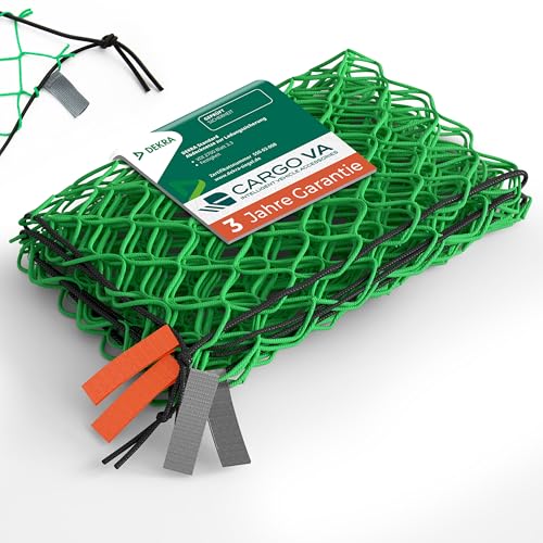 CargoVA® Anhängernetz 2x3M [DEKRA Geprüft] - Hängernetz mit Gummiseil und Eckenmarkierung - zur perfekten Ladungssicherung