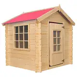 Timbela M570R-1 Kinderspielhaus aus Holz- Spielhaus im Freien für Kinder - 111x113xH121 cm/0.9 m2 Gartenspielhaus - Garten-Sommerhaus für Kinder (Die Dachfarbe ist rot)