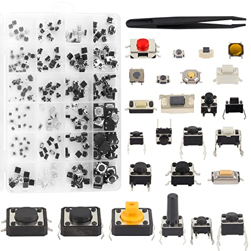 Mikroschalter 250pcs 25 Werte Taktile Drucktastenschalter Button Micro Tactile Switch Mikroschalter Sortiment Micro Switch Taktile Druckschalter mit Pinzette für Auto Fernbedienung Schlüssel