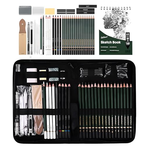 43-teiliges Profi-Zeichen-Set mit Skizzierstifte, Professionelle Zeichensets Skizzierstifte Zeichnung Bleistifte Werkzeug Geeignet, Professionelles Kunstzubehör für Künstler Student Lehrer Anfänger