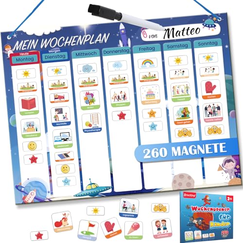 Wochenplaner für Kinder,Magnettafel Kinder inkl. 260 Stk Magnete & Stift - Montessori Magnettafel,Kalender Kinder - Wochenplaner Kinder,Montessori Tagesplaner Kinder Routine für Alter ab 3 Jahre