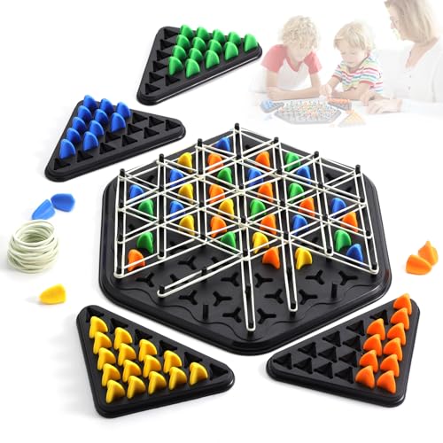 Hbaid Triggle Spiel mit Gummibänder, Kettendreieck Schachspiel, Brettspiele Dreieck, Ketten Dreieck Spiel, Triggle Board Game, Dreiecksschach-Brettspiel für 2-4 Personen