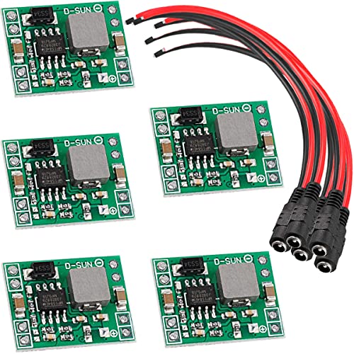 Youmile 5 pcs MP1584EN Mini DC-DC Buck Converter module fixed output 12V 3A Power Supply Module high conversion rate with 5 pcs DC female double core cable,for DIY device power supply