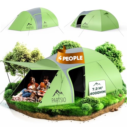 Camping Zelt mit Lobby Zelt 2-4 Personen Wasserdicht 4000mm Kuppelzelt Vorzelt Abnehmbarer für Trekking & Festival Familienzelt Camping Reise Trekking Garten Wohnraumvolumen: 7,2 m³