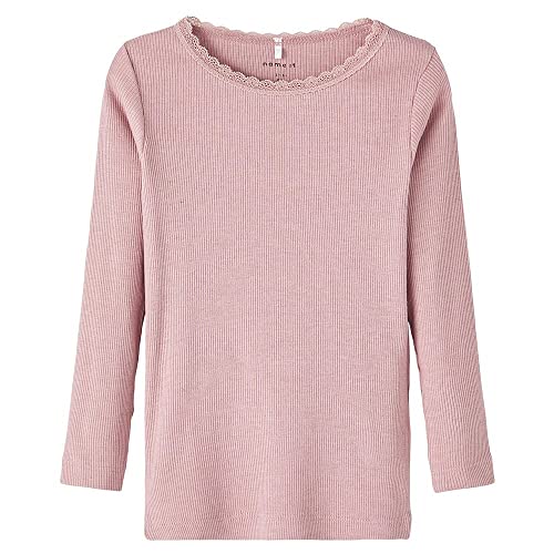 NAME IT Girl's NMFKAB LS TOP NOOS Langarm Shirt, Deauville Mauve/Detail:Melange, 110