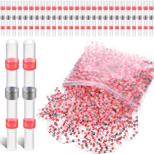 Lötverbinder mit Schrumpfschlauch, 150 Stück Lötverbinder Rot AWG22-18 Kabelverbinder Wasserdicht Schrumpfschlauch Isoliert Quetschverbinder Stoßverbinder für Automobil Elektronikindustrie