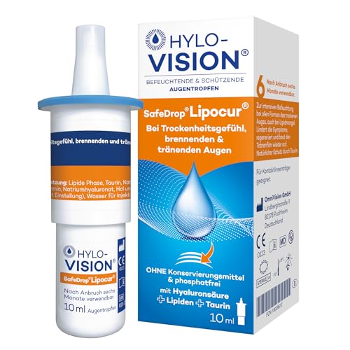 Hylo-Vision SafeDrop Lipocur Augentropfen – 3-facher Schutz & Linderung bei Trockenheitsgefühl, brennenden, tränenden Augen & Lipidmangel, konservierungsmittelfrei, geeignet bei Kontaktlinsen, 10 ml