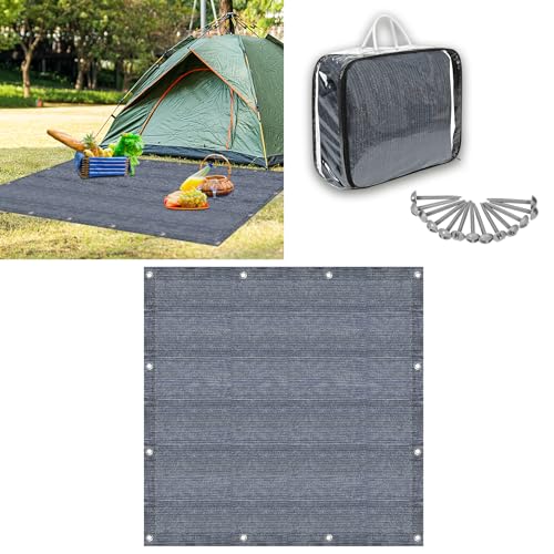 MAYTIIMO Vorzeltteppich Campingteppich - Outdoor Campingmatte HDPE Markisenteppich mit Tragetasche Zeltboden Teppich für Camping - 300x300cm Grau Blau