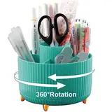Lenfuos Schreibtisch Organizer, 360 Grad drehbarer Büro-Organizer Stifthalter, 5 Sortierfächer für Stifte, Hefter, Ordnerklammern, Haftnotizen, Platzsparendes Desk Organizer(Blau)
