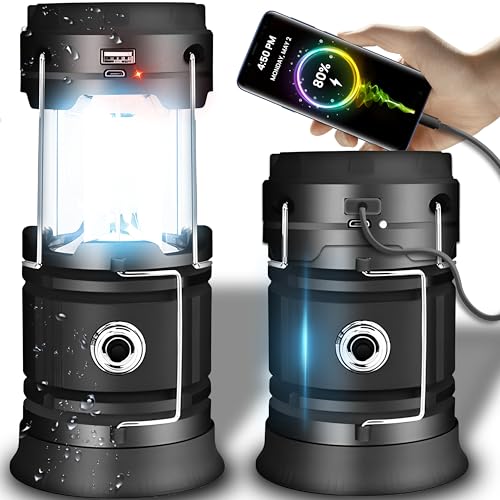 Retoo Camping Laterne LED Tragbare mit Akku und 2 Lichtmodi, Superhell Klappbar Outdoor Lampe, Campinglicht mit Powerbank funktion, Elektronische Laterne für den Wanderlesung, Außenbereich