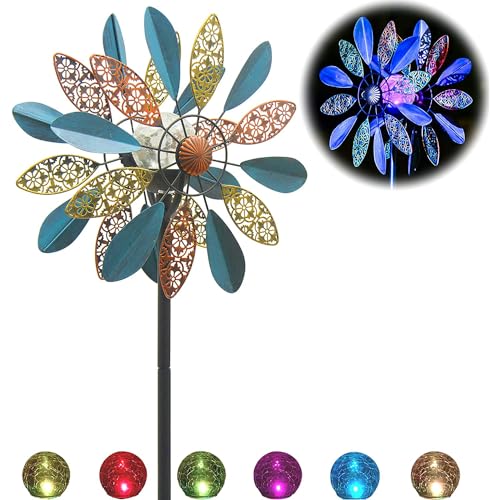 Solar-Windspiel, Arabesque, 190,5 cm, mehrfarbige saisonale LED-Beleuchtung, solarbetriebene Glaskugel mit kinetischem Windspiel, doppelte Richtung, für Terrasse, Rasen und Garten,