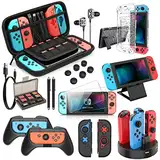 HEYSTOP Switch Zubehör für Nintendo Switch Tasche Bundle, 27 in 1 Tragetasche Case für Nintendo Switch mit Schutzhülle, Griff, Switch Spiele Aufbewahrung, Griffladestation, Griffhülle etc., Schwarz