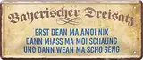 WOGEKA ART Retro Blechschild - Bayerischer Dreisatz - Bayerisch - lustiger Spruch als Geschenk-Idee zum Geburtstag Weihnachten zur Dekoration 28x12 cm Vintage-Design Metall 1121