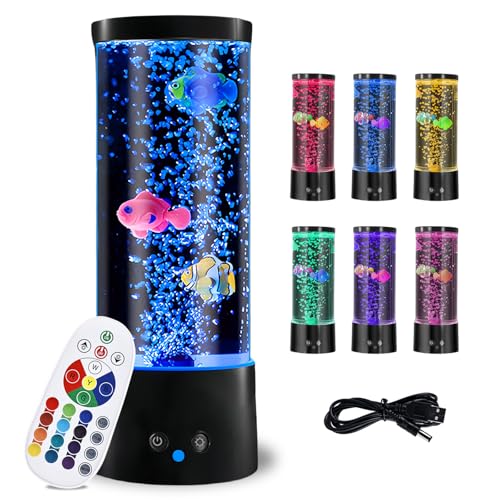 Lavalampe, Blasenlichtlampe Mit Fisch Mit Fernbedienung, 16 Farben Und 4 Modi Lavalampe Aquarium, Aquarium-Stimmungslampe Mit USB-Kabelog, LED Bubble Fischlampe Für Zuhause Büro Schlafzimmer Geschenke