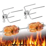 TANYEAR 2PCS Universal Fleischnadeln Edelstahl BBQ Fleischklammer mit Feststellschraube Klammern für Grillspieß Drehspieß Hähnchengrill Rotisserie