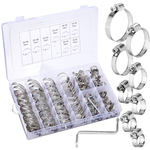 73 Stk Schlauchschellen Set, Einstellbare 6–38 mm Schlauchschelle, Edelstahl Rohrschellen Sortiment, 7 Größen Schlauchklemme für Wasserleitung, Autoleitung,Haus Gas Rohr,Tank