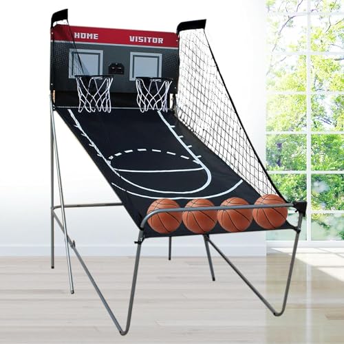 Estabeter Zusammenklappbarer Basketballständer, Basketball-Shooter, Basketballkorb mit 4 Basketbällen und Pumpe mit Anzeigetafel, 8 Spieleinstellungen