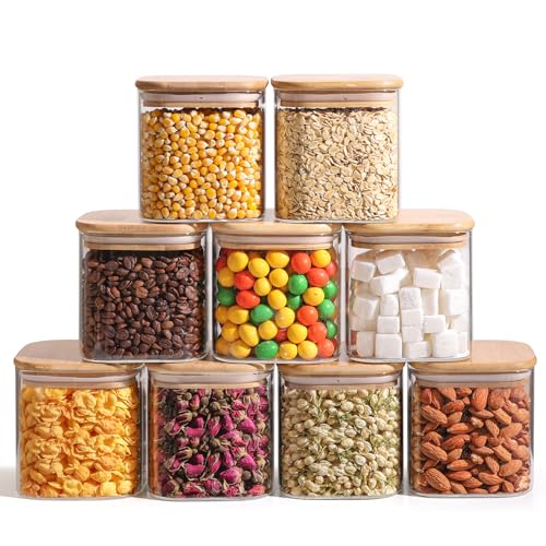 ComSaf 700ml Vorratsgläser mit Deckel 9er Set, Vorratsdosen Glas mit Deckel Luftdicht Eckig 10cm, Vorratsbehälter, Vorratsglas, Aufbewahrungsgläser Küche Glasbehälter für Müsli, Bohnen