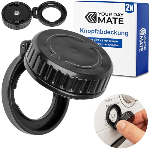 Knopfabdeckung Kindersicherung, 2 Stück, für Ø 25 x 5 mm Knöpfe, in Schwarz, zum Kleben, für Herdknöpfe, Start-Stopp Knopf Spülmaschine, Waschmaschine, Mikrowelle, Baby Knopfsicherung Großgeräte