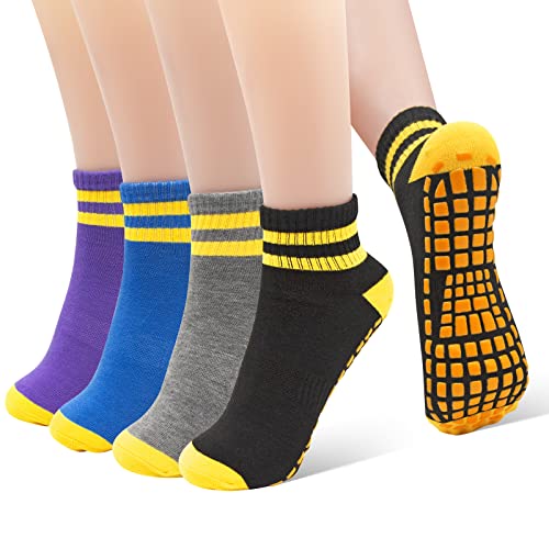 ANLIOTO 4 Paar Anti Rutsch Socken für Frauen, Rutschfeste Yoga Pilates Socken Stoppersockenfür Frauen Männer Zuhause Hospital Dance Workout Sport, EU 35-38