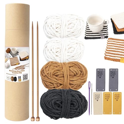 Strickset Für Anfänger Erwachsene Komplett, Stricken Für Anfänger Set, Mit Stricknadeln, Zubehör Für Glasuntersetzer Schal Aus Wolle Zum Stricken, Geschenkidee Bastelbedarf Und Kits
