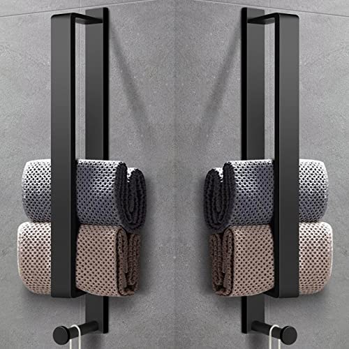 LIVEHITOP 2PCS Handtuchhalter Ohne Bohren, Selbstklebend Handtuchstange Schwarz Edelstahl 43.5CM Gästehandtuchhalter Badetuchhalter kleber mit Haken für Badezimmer