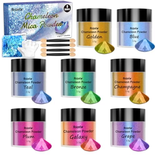 Roizefar Chameleon Powder, 8 * 3.5g Epoxidharz Farbe, chameleon mica powder, epoxy resin pigment powder, Metallpulver für Seifenfarbe, Schmuckherstellung, Nagellack, Malerei