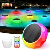 PHEJIE Solar Poolbeleuchtung, LED Schwimmende Pool Licht mit Fernbedienung, IP68 Wasserdichte RGB Farbwechsel Solarlampe Deko für Schwimmbad, Party, Garten