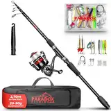 Paradox Fishing Angelruten Set zum Spinnfischen 2,7m Wg. 20-50g I Teleskop-Rute mit Rolle, Ködern, Angelzubehör und Angel-Tasche I Angel Set – Angel-Set komplett