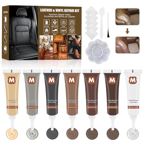 Lederreparatur Creme, 7 Farben Leder Reparatur Set, Fiussigleder Reparatur Set, Kunstleder Reparaturset, Lederfarbe Creme, Leder Reparatursätze, Lederreparaturset fur Autositze, Sofa, Lederjacke (#1)