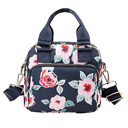 Lässige Nylon-Blumen-Umhängetasche für Frauen, Umhängetasche, Messenger-Taschen, Reisehandtaschen mit verstellbarem Riemen, wasserdicht Nähunterlage Mit Taschen (F, One Size)