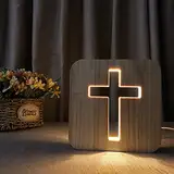 Jesus Kreuz Nachtlicht,Kreative Modellierung 3D Holzschnitzerei LED Nachtleuchte,USB-betriebener Warmweiß Licht Tischlampe Schlafzimmer Dekoration Holzlampe Beleuchtetes Geschenk Christen Religiös