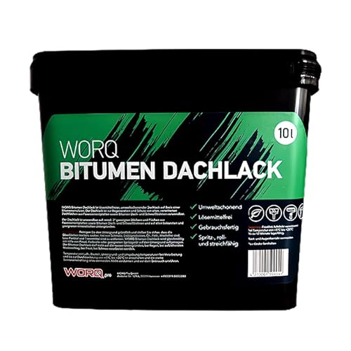 WORQ 10L Bitumen Dachlack, Isolieranstrich, Dachbeschichtung, Dachlack, Schutzlack. Regeneriere-Schützen-Flachdachbeschichtung- Dachreparatur