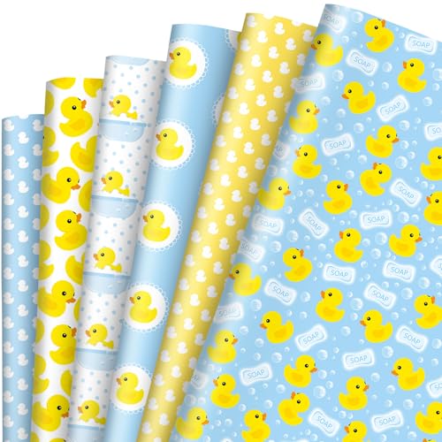 JarThenaAMCS 12 Blatt Sommer-Geschenkpapier aus Gummi – keine Rolle – gelb-blaue Blasen-Ente, Geschenkpapier, gefaltet, flach, Bastelpapier für Geburtstagsparty, Geschenk, DIY-Verpackungsbedarf, 50 x