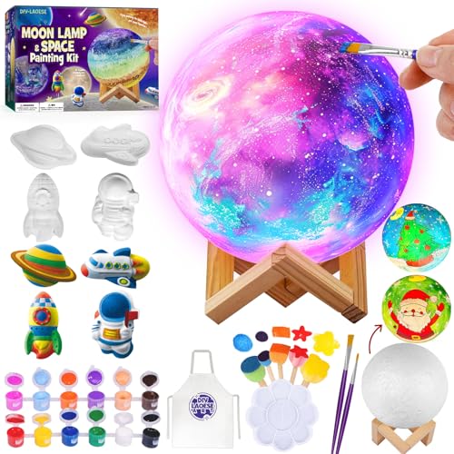 Bastelset Kinder Mond Lampe Malset, Basteln Mädchen 6-12 Jahre, 3D Nachtlicht, DIY MondLampe Malset Kreativ Set für Kinder, Geburtstagsgeschenk Bastelset Mädchen Jungen 6-12 Jahre Geschenkideen